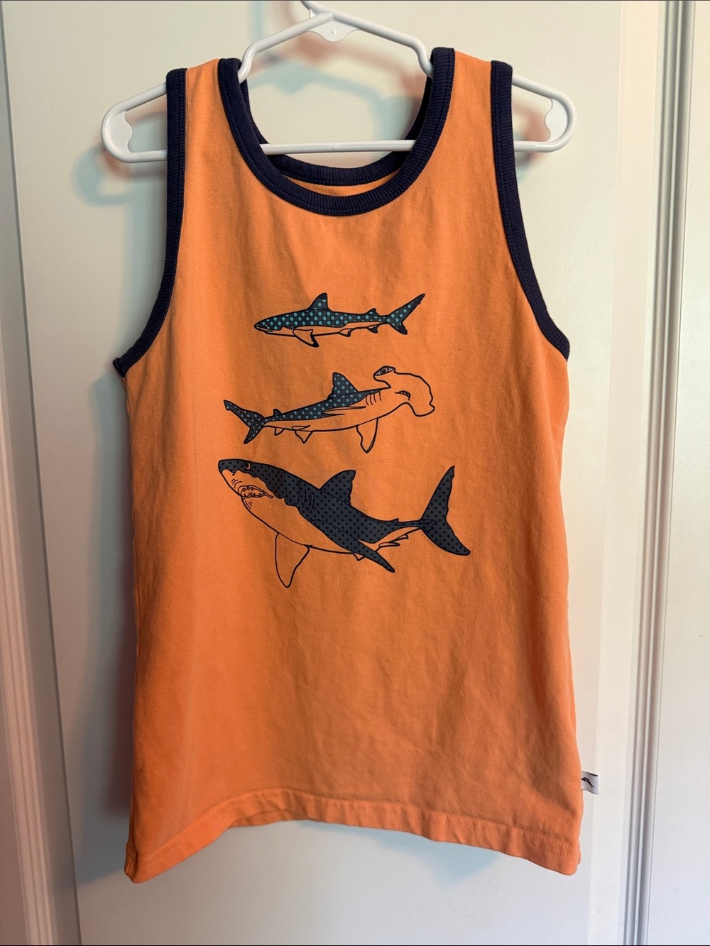 Tommy Bahama Kids Shark Tank Top Peach Coral Navy Ringer Trim Size M 7/8